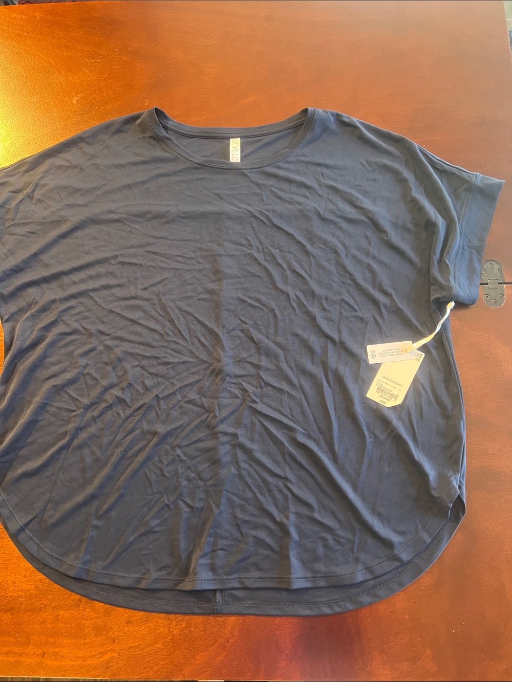 NWT STYLUS Navy Short Sleeve Scoop Neck blouse Top
